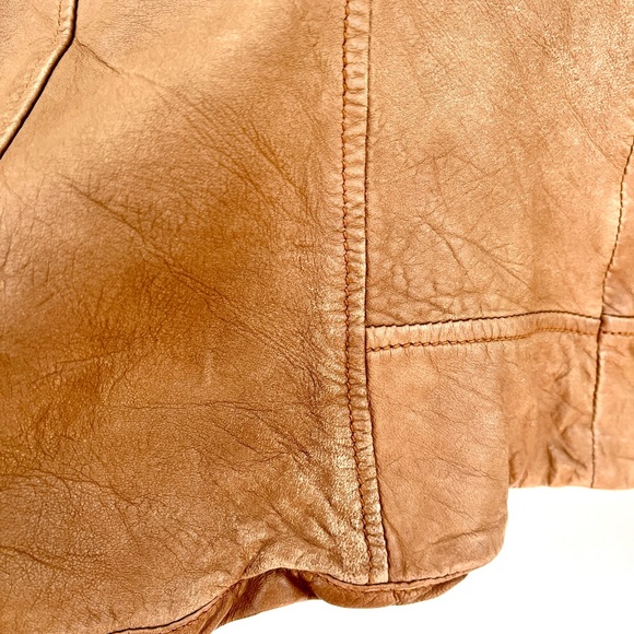 Danier Caramel Brown Leather Shawl Collar Moto Jacket - Picture 9 of 13